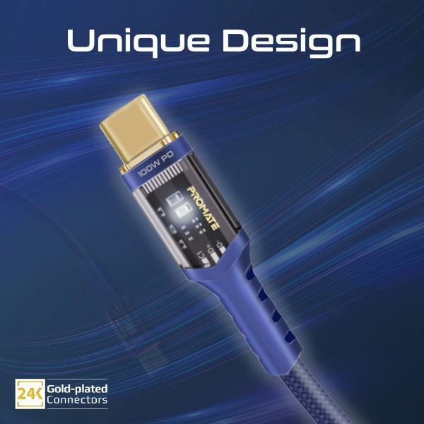 Picture of 1.2m 100W PD USB-C to USB-C Ultra-Fast Cable 5A/20V Transparent Connectors. Suppor