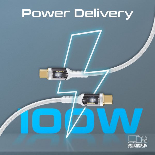 Picture of 1.2m USB-C to USB-C Ultra-Fast 100W PD Cable w/ Transparent Connectors.