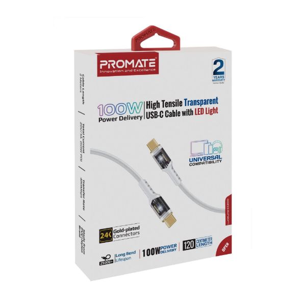 Picture of 2m USB-C to USB-C Ultra-Fast 100W PD Cable w/ Transparent Connectors