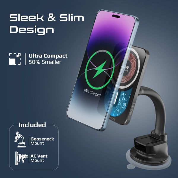 Picture of 15W MagSafe Transparent In-Car Qi Phone Charger. Ultra Slim Design w/ AC Vent