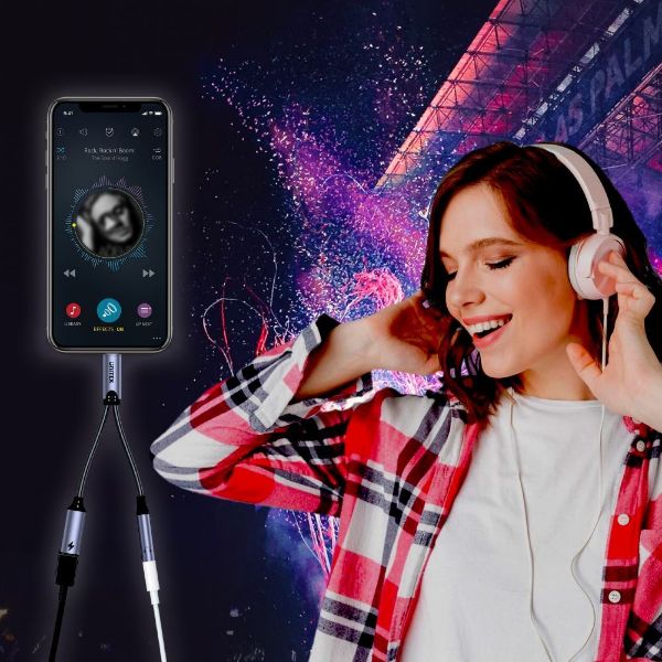 Picture of 2-in-1 USB-C to 3.5mm Audio Jack & USB-C Charging Connect up to 60W Fast Charging.