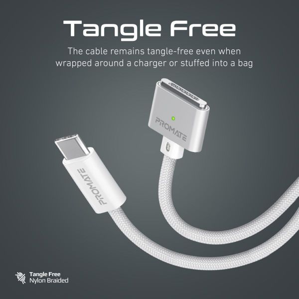 Picture of 2M 140W USB-C to MagSafe 3 Charging Cable for MacBook. Tangle Free Nylon Braided