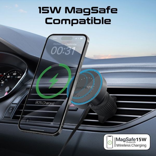 Picture of 15W MagSafe Compatible Incar Phone Wireless Charger Retractable 1m USB-C Connector
