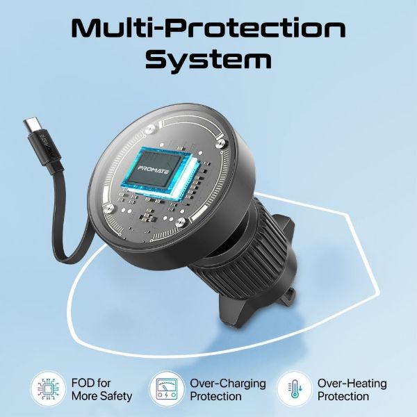 Picture of 15W MagSafe Compatible Incar Phone Wireless Charger Retractable 1m USB-C Connector