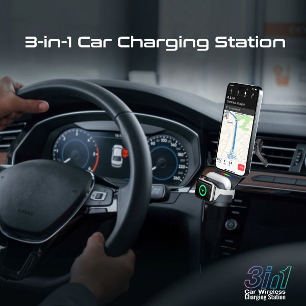 Picture of 15W 3-in-1 MagSafe InCar Qi2 Phone Wireless Charging Mount. Includes Both Vent &