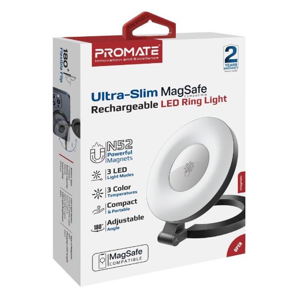 Picture of Ultra-Slim LED MagSafe Rechargeable Ring Light. 3 LED Modes 180 Degree Angle