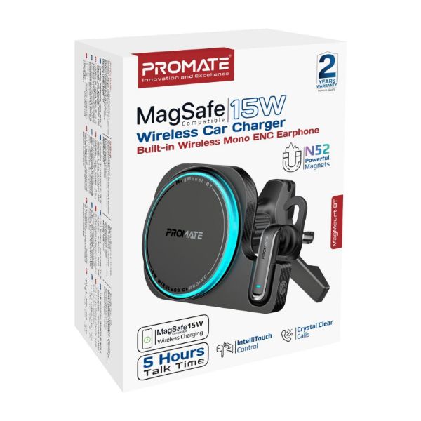 Picture of 2-in-1 MagSafe 15W Wireless In-Car Phone Charger Built-in Wireless Mono ENC Earphone.