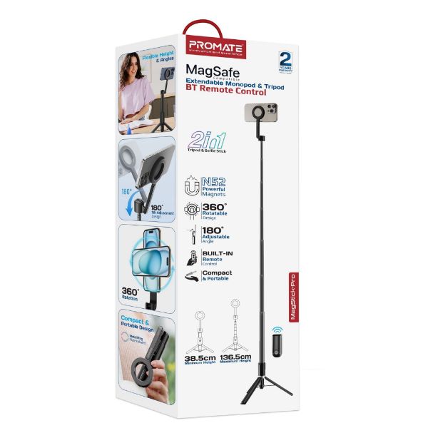 Picture of MagSafe Extendable Monopod & Tripod Stand Remote Control. Max Height 136.5cm Built-in