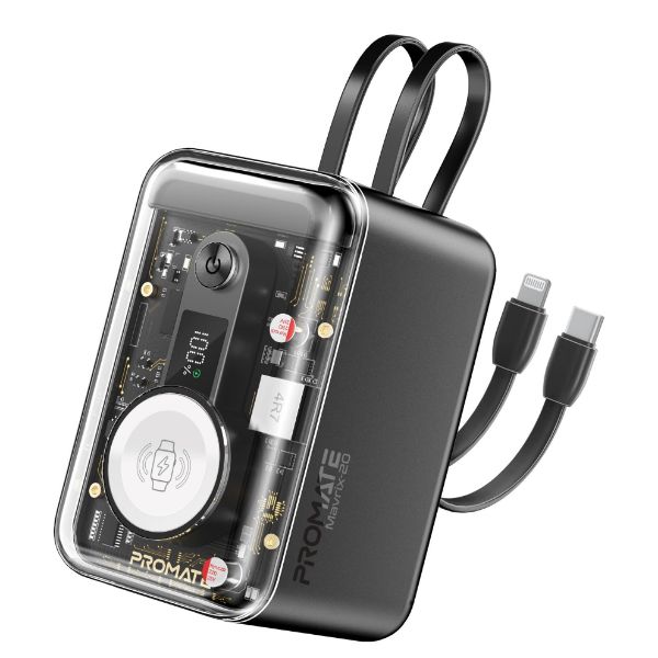 Picture of 20000mAh 4-in-1 Smartphone & Apple Watch Power Bank Dual USB-C & Lightning Cable