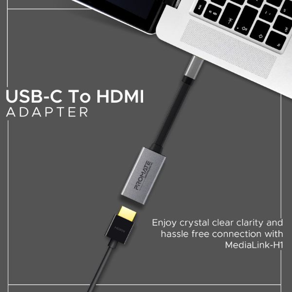 Picture of USB-C to HDMI Adapter. Supports up to 4K@30Hz. Plug & Play. Input: USB-C Output: