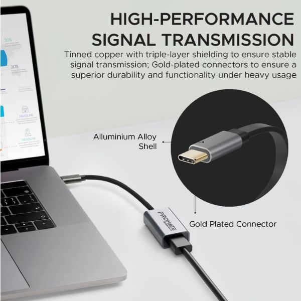 Picture of USB-C to HDMI Adapter. Supports up to 4K@30Hz. Plug & Play. Input: USB-C Output: