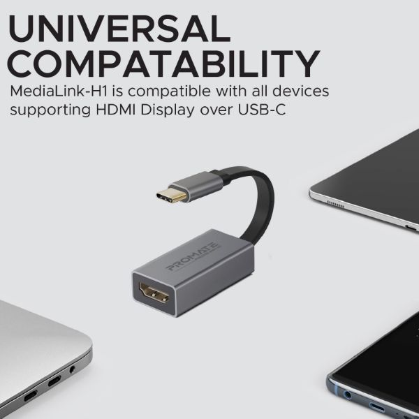 Picture of USB-C to HDMI Adapter. Supports up to 4K@30Hz. Plug & Play. Input: USB-C Output: