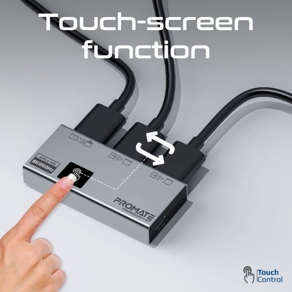 Picture of HDMI Switch w/ Smart Touch Control. 1x HDMI Output Port. 2x HDMI Input