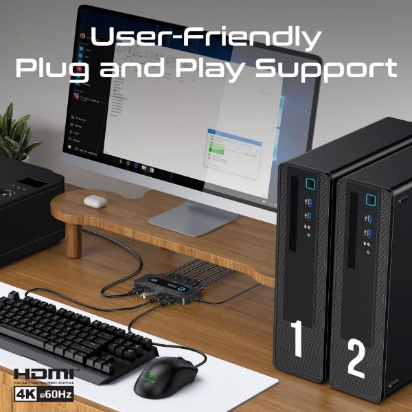 Picture of KVM Switch w/ 4x USB-A 3.0 5Gbps Outputs & 4x HDMI 4K@60Hz Ports