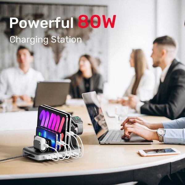 Picture of 6-Port USB-C & USB-A Multi Device Charging Station. Charge up to 6 Devices