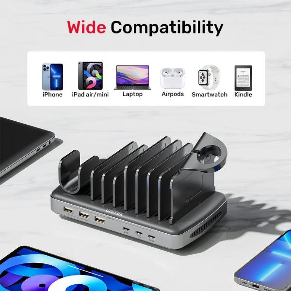 Picture of 6-Port USB-C & USB-A Multi Device Charging Station. Charge up to 6 Devices
