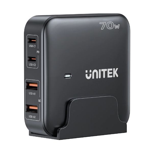 Picture of 70W Desktop GaN Charging Station 2x USB-C PD Ports & 2x USB-A QC3.0 Ports.