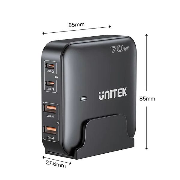 Picture of 70W Desktop GaN Charging Station 2x USB-C PD Ports & 2x USB-A QC3.0 Ports.