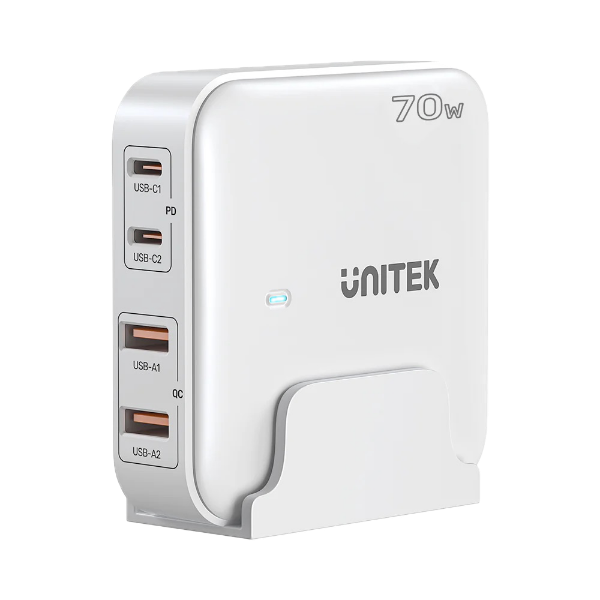 Picture of 70W Desktop GaN Charging Station 2x USB-C PD Ports & 2x USB-A QC3.0 Ports.