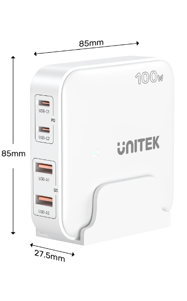 Picture of 100W Desktop GaN Charging Station 2x USB-C PD Ports & 2x USB-A QC3.0 Ports.