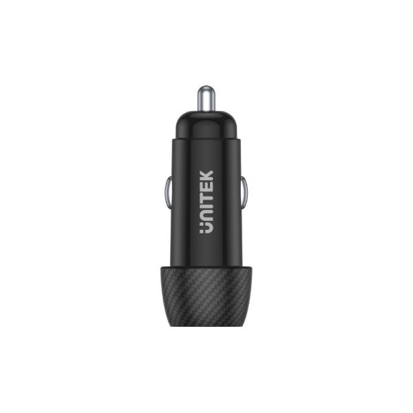 Picture of 38W Car Charger w/ Dual USB Ports. 1 x USB-C up to 20W Power Delivery 1 x USB-A