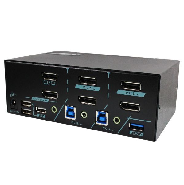 Picture of 2-Port Dual View DisplayPort USB3.0 KVM Switch. Supports 4K60 Max. Support USB