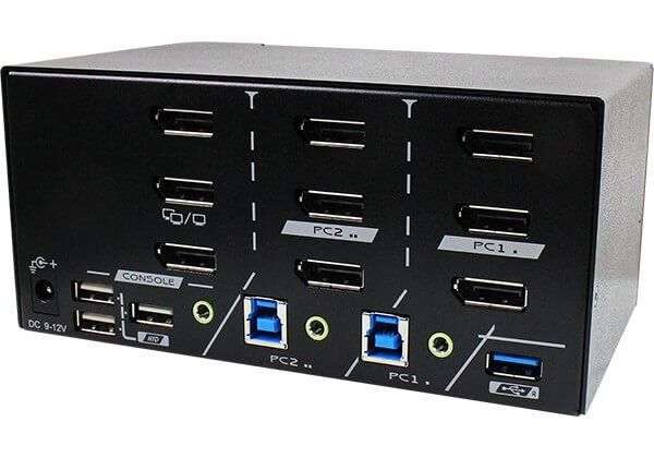 Picture of 2 Ports 8K Triple Monitor DisplayPort 1.4 KVM Switch w/ USB 3.2 Gen 1 Audio Hotkey
