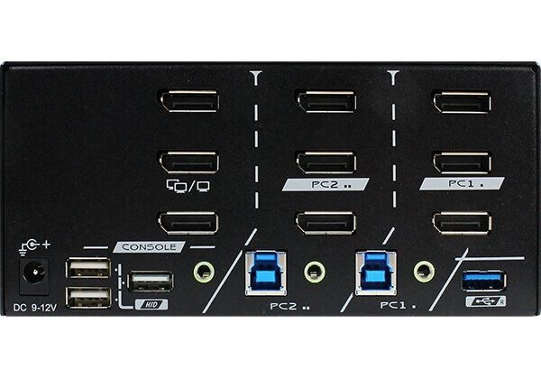 Picture of 2 Ports 8K Triple Monitor DisplayPort 1.4 KVM Switch w/ USB 3.2 Gen 1 Audio Hotkey