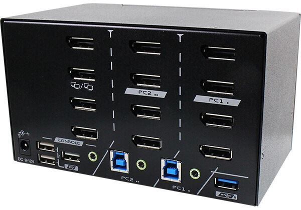 Picture of 2 Ports 8K Quad Monitor DisplayPort 1.4 KVM Switch w/ USB 3.2 Gen 1 Audio Hotkey