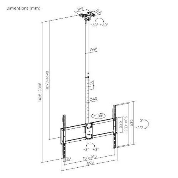 Picture of 50''-100'''' Ceiling Mount Heavy-Duty Bracket for Large TVs. Max Laod: 80Kgs VESA
