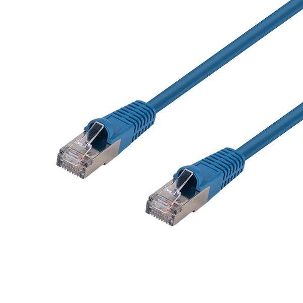 Picture of Cat6A S/FTP Blue 10G Patch Lead 26AWG 500MHz Shielded Plug. Cat6 Augmented