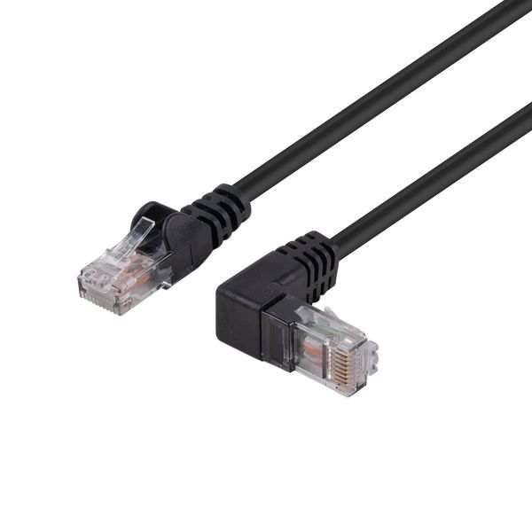 Picture of 1m Cat6 Black UTP Right Angled Patch Lead T568A 250MHz 24AWG Unshielded Plug.