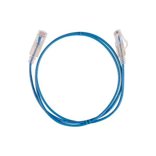 Picture of 1m Cat6A 10G Blue UTP LSZH Patch Lead 30AWG 802.3af Unshielded Plug.