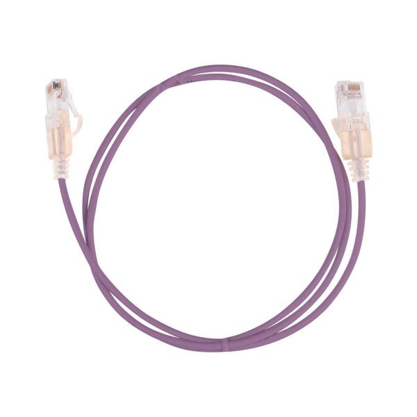 Picture of 1m Cat6A 10G Purple UTP LSZH Patch Lead 30AWG 802.3af with Unshielded Plug.