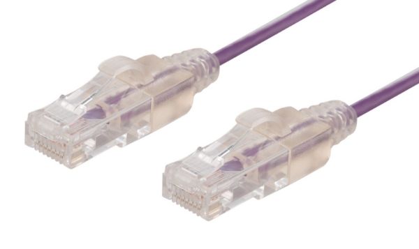 Picture of 2m Cat6A 10G Purple UTP LSZH Patch Lead 30AWG 802.3af Unshielded Plug.