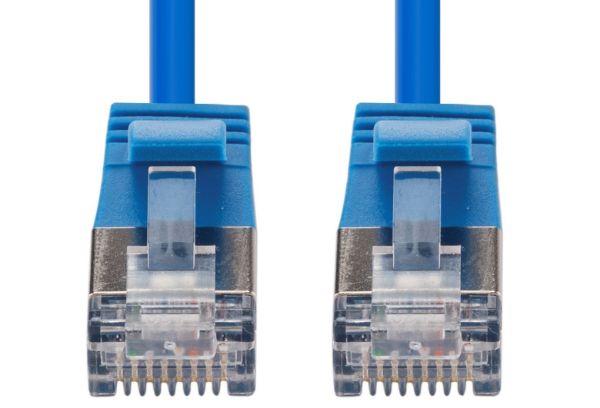 Picture of 1m Cat6A S/FTP Blue 10G LSZH Patch Lead 34AWG 802.3af Shielded Plug.