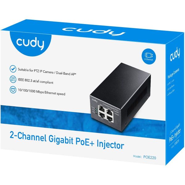 Picture of 2-Channel 30W Gigabit PoE+/PoE Injector 2x 30W Power Supply 802.3at