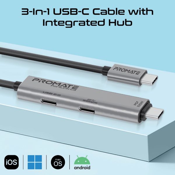 Picture of 1.5m 100W USB-C to USB-C Dual USB-C Port Data & Charge Cable. Supports up to 5Gbps