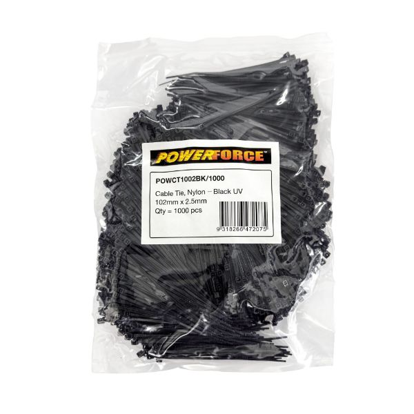 Picture of 2.5 x 102mm Black UV Cable Ties Pack of 1000 8kgs Tensile Strength