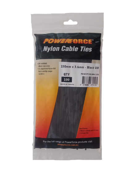 Picture of 3.6 x 150mm Black UV Cable Ties Pack of 100 18kgs Tensile Strength