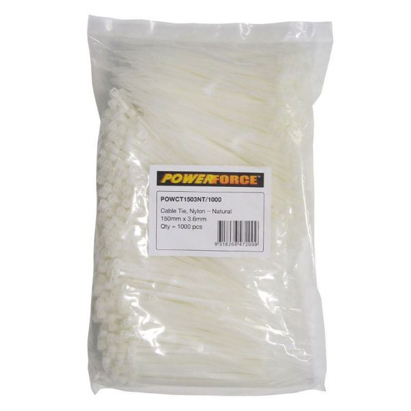 Picture of 3.6 x 150mm Natural Cable Ties Pack of 1000 18kgs Tensile Strength