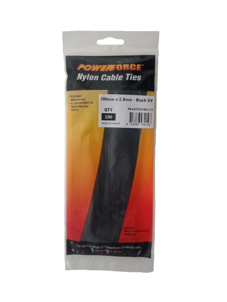 Picture of 2.8 x 200mm Black UV Cable Ties Pack of 100 8kgs Tensile Strength