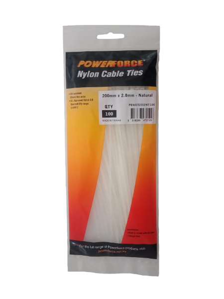 Picture of 2.8 x 200mm Natural Cable Ties Pack of 100 8kgs Tensile Strength