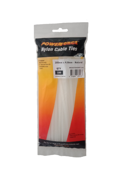 Picture of 4.8 x 200mm Natural Cable Ties Pack of 100 22kgs Tensile Strength