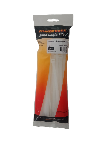 Picture of 7.6 x 200mm Natural Cable Ties Pack of 100 55kgs Tensile Strength