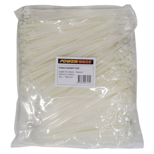Picture of 4.8 x 250mm Natural Cable Ties Pack of 1000 22kgs Tensile Strength