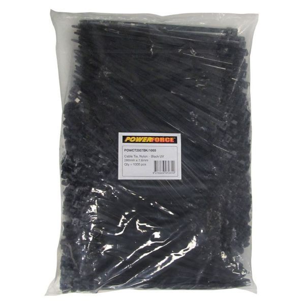 Picture of 7.6 x 280mm Black UV Cable Ties Pack of 1000 55kgs Tensile Strength