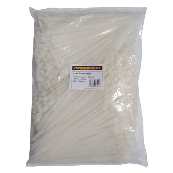 Picture of 7.6 x 280mm Natural Cable Ties Pack of 1000 55kgs Tensile Strength