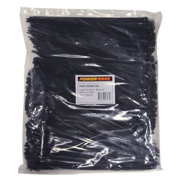 Picture of 4.8 x 300mm Black UV Cable Ties Pack of 1000 22kgs Tensile Strength