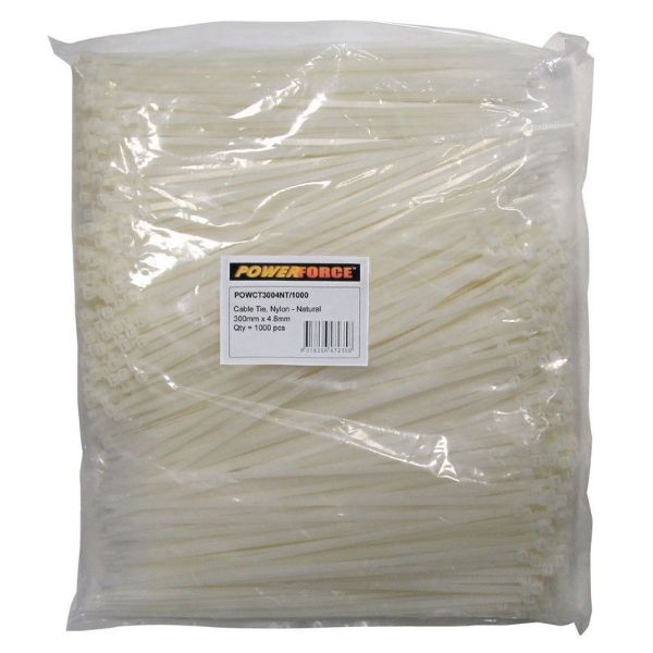 Picture of 4.8 x 300mm Natural Cable Ties Pack of 1000 22kgs Tensile Strength